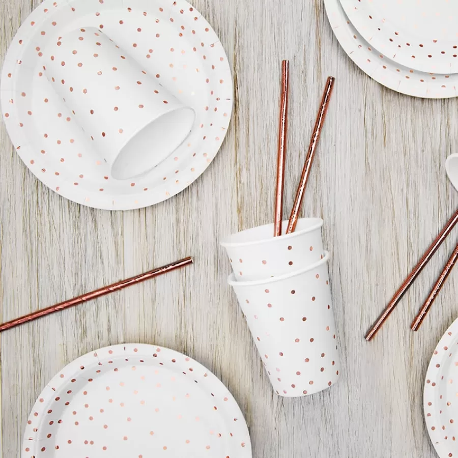 Χάρτινα ποτήρια λευκά με rose gold πουά - 6τμχ. Χάρτινα ποτήρια λευκά με rose gold πουά - 6τμχ.