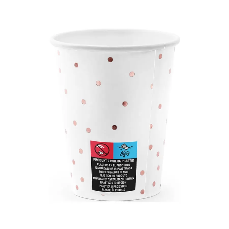 Χάρτινα ποτήρια λευκά με rose gold πουά - 6τμχ. Χάρτινα ποτήρια λευκά με rose gold πουά - 6τμχ.