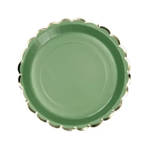 Χάρτινα πιάτα πράσινο ανοιχτό με χρυσή μπορντούρα - 8τμχ.