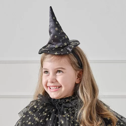 Στέκα Καπέλο Μάγισσας μαύρο με χρυσά αστεράκια (3-7 ετών)