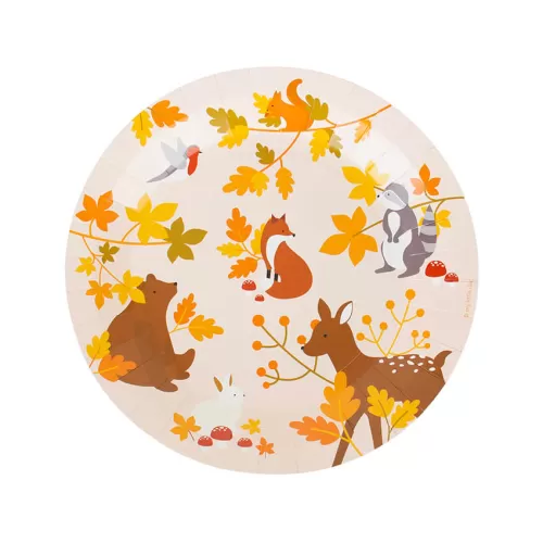 Χάρτινα πιάτα Φθινοπωρινά φύλλα & Ζωάκια - 8τμχ.
