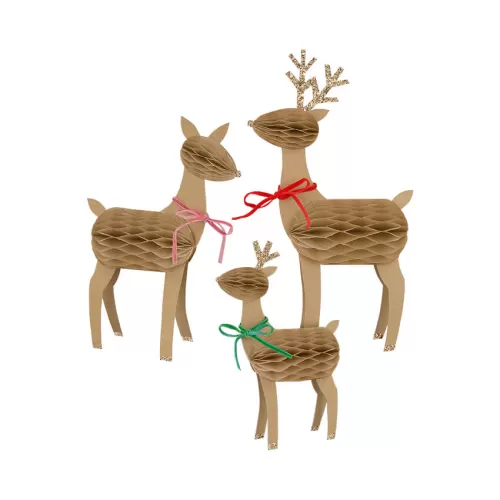 Ταρανδάκια honeycomb διακοσμητικά - Reindeer Family - 3τμχ.