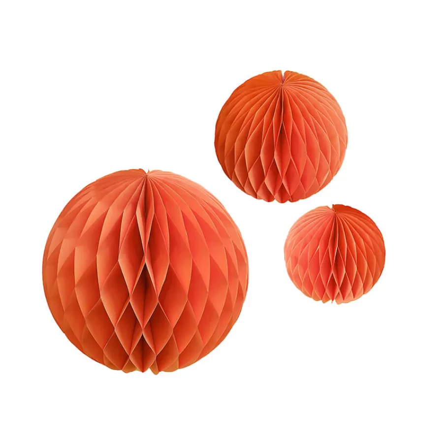 Σετ μπάλες διακοσμητικές honeycomb πορτοκαλί - 3τμχ.