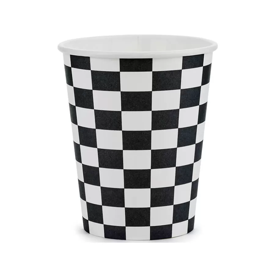 Χάρτινα ποτήρια καρό ασπρόμαυρα Car Racing - 6τμχ.