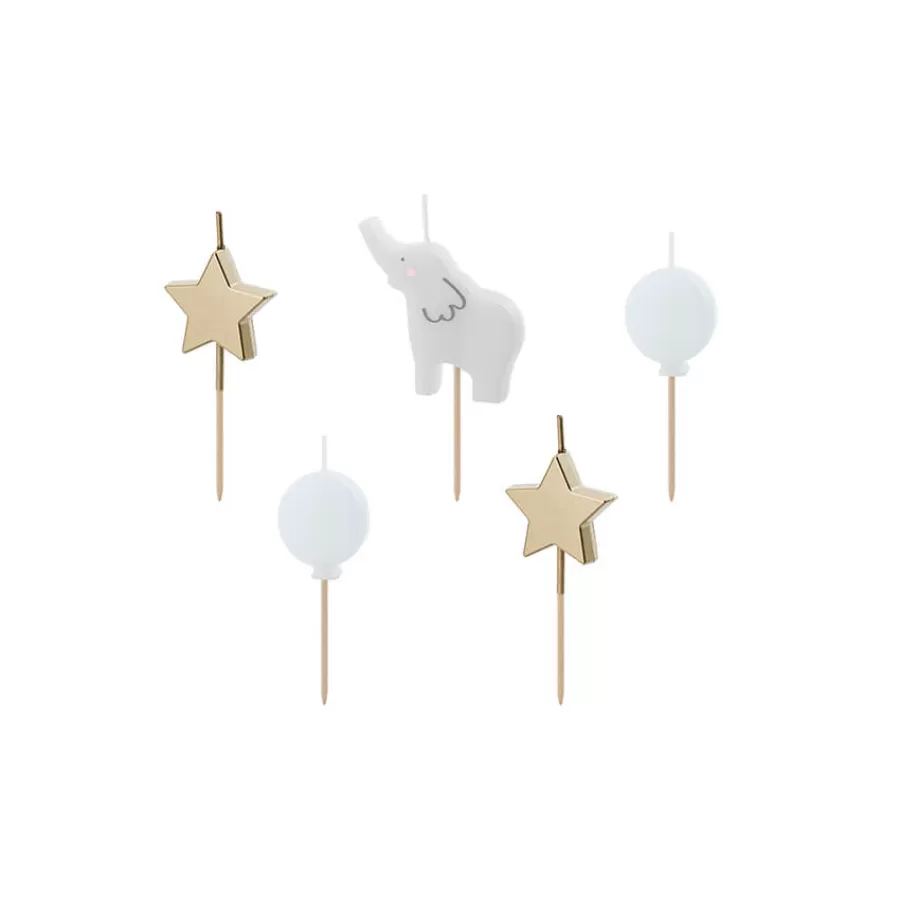 Κεράκια Ελεφαντάκι/Αστεράκια/Μπαλόνια - 5τμχ.