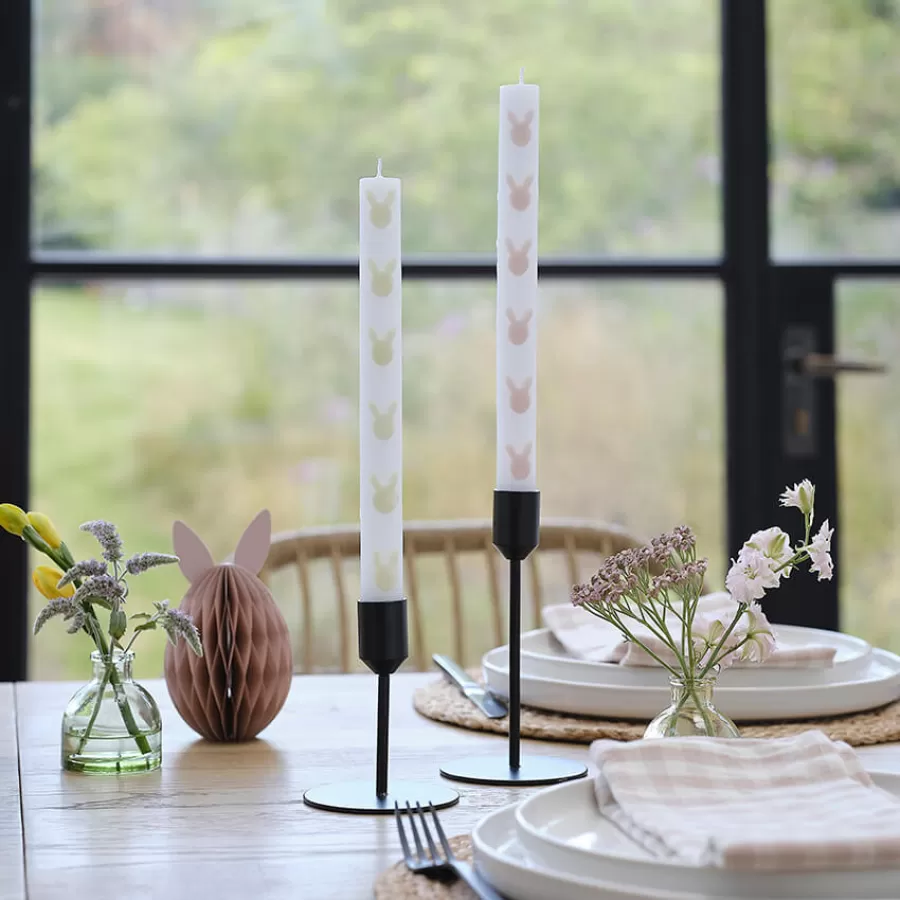 Κεριά κηροπηγίου λευκά με ροζ & λαχανί κουνελάκια - 2τμχ. Κεριά κηροπηγίου λευκά με ροζ & λαχανί κουνελάκια - 2τμχ.