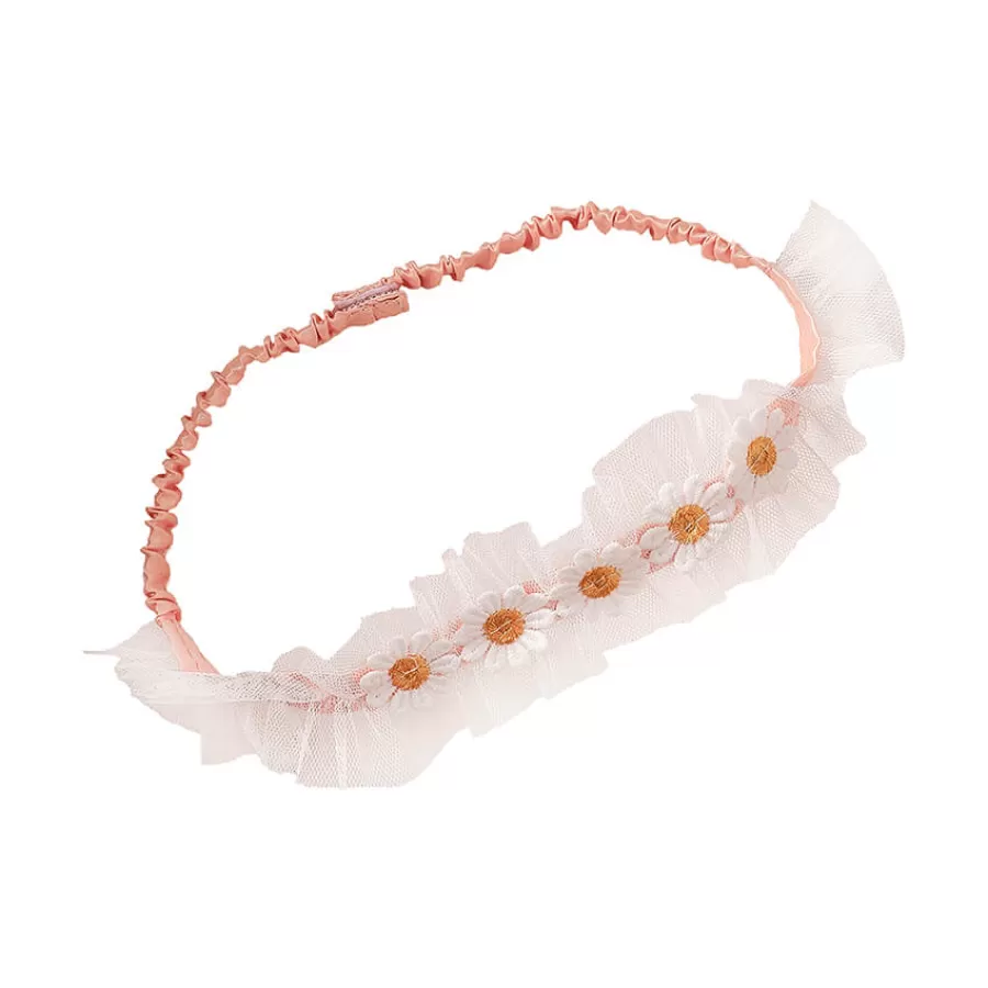 Κορδέλα σομόν για τα μαλλιά με Μαργαρίτες