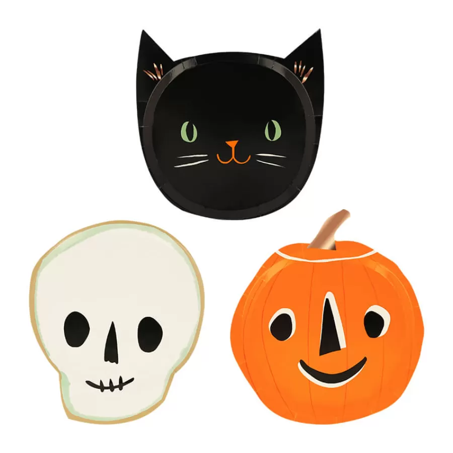 Χάρτινα πιάτα γλυκού Κολοκύθα/Γάτα/Νεκροκεφαλή Vintage Halloween - 8τμχ.