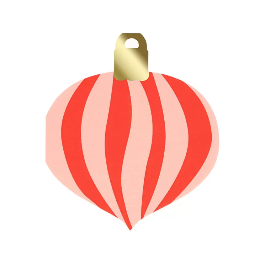 Χαρτοπετσέτες Χριστουγεννιάτικο στολίδι ριγέ ροζ/κόκκινο - 16τμχ.