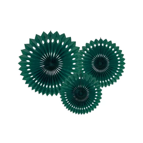 Χάρτινες βεντάλιες πράσινο σκούρο - 3τμχ.