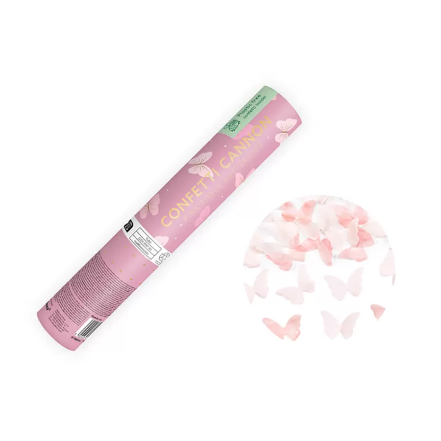Κανονάκι mini με κονφετί πεταλούδες ροζ - 20εκ.
