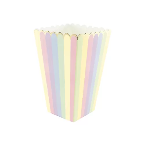 Κουτάκια για ποπ κορν ριγέ πολύχρωμα παστέλ με χρυσό περίγραμμα - 8τμχ.