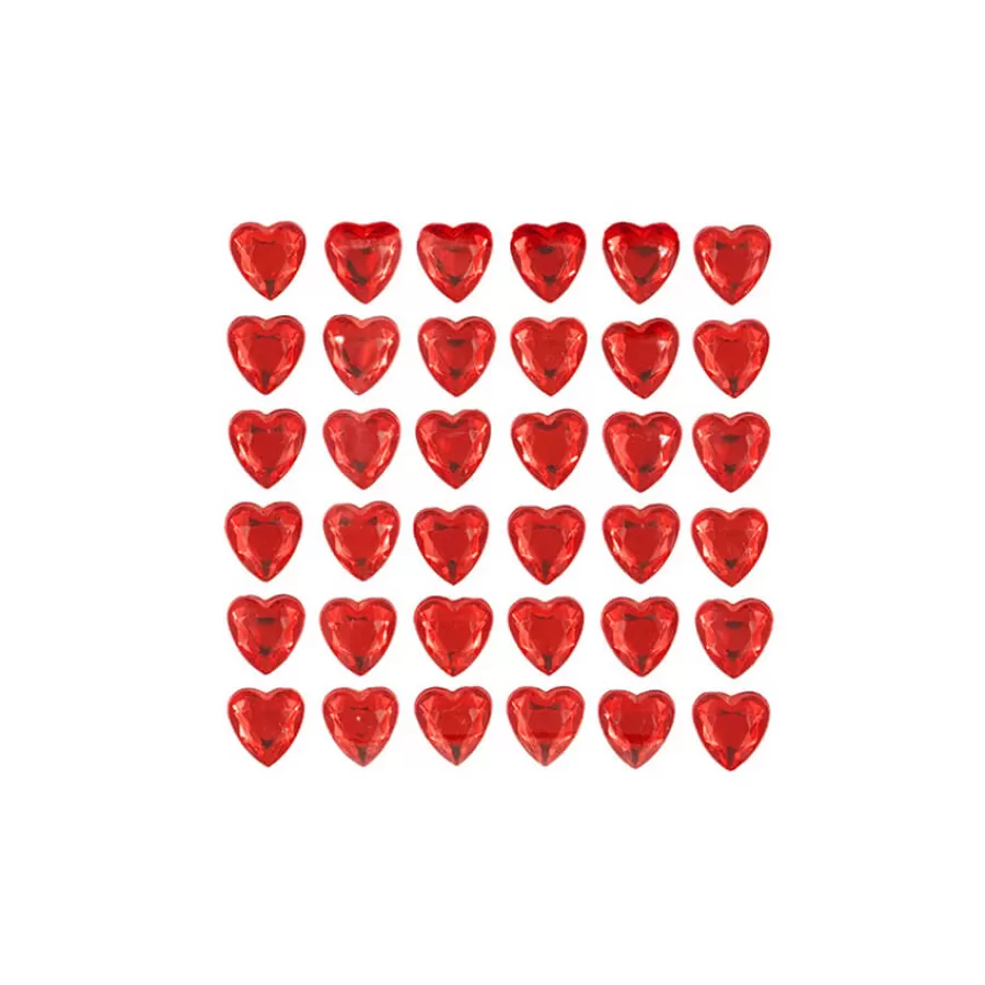 Αυτοκόλλητα καρδιές κόκκινες πλαστικές mini - 36τμχ.