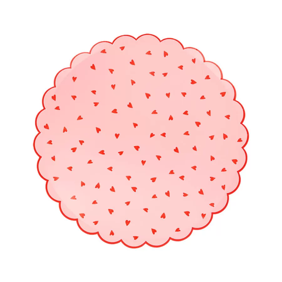 Χάρτινα πιάτα κυματιστά ροζ με κόκκινες καρδούλες - 8τμχ.