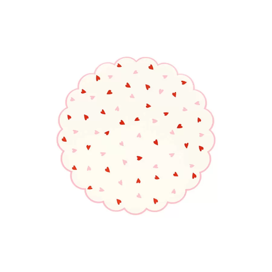 Χάρτινα πιάτα γλυκού κυματιστά λευκά με καρδούλες - 8τμχ.