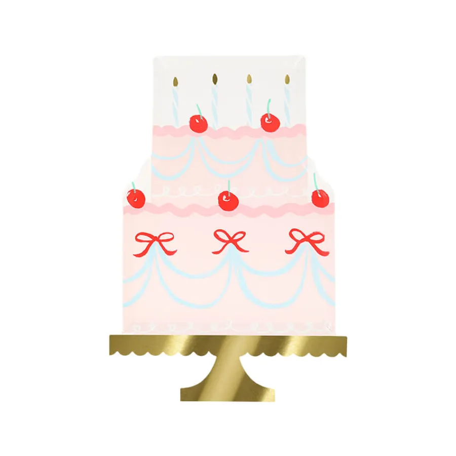 Χάρτινα πιάτα τούρτα σε χρυσή βάση - 8τμχ.