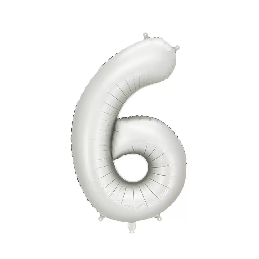Μπαλόνι Αριθμός 6 ασημί σατινέ - 86εκ.