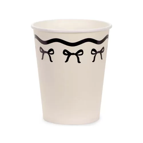 Χάρτινα ποτήρια κρεμ με μαύρα φιογκάκια - 6τμχ.
