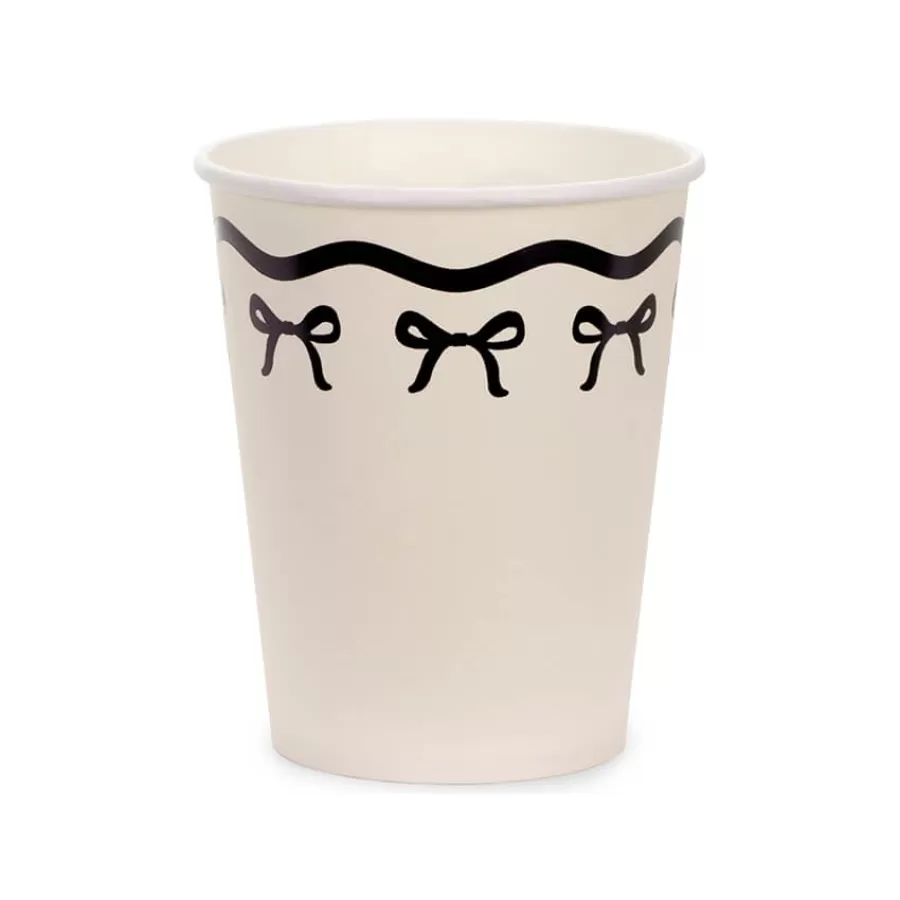 Χάρτινα ποτήρια κρεμ με μαύρα φιογκάκια - 6τμχ.