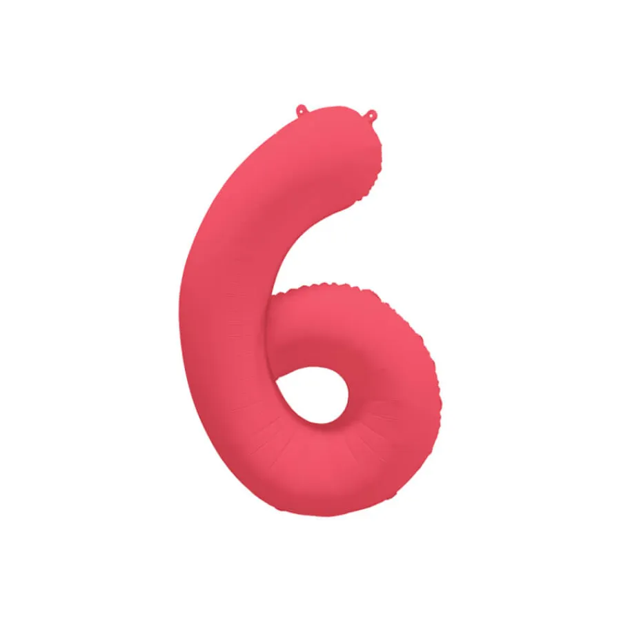 Μπαλόνι αριθμός 6 neon κοραλί - 86εκ.