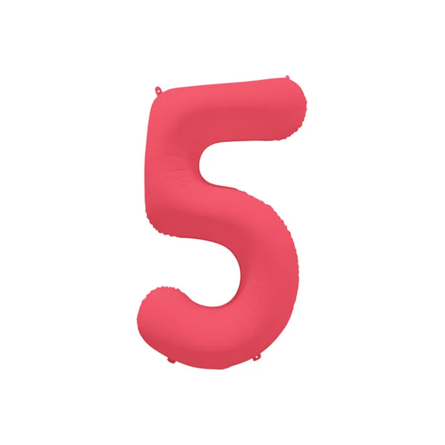 Μπαλόνι αριθμός 5 neon κοραλί - 86εκ.