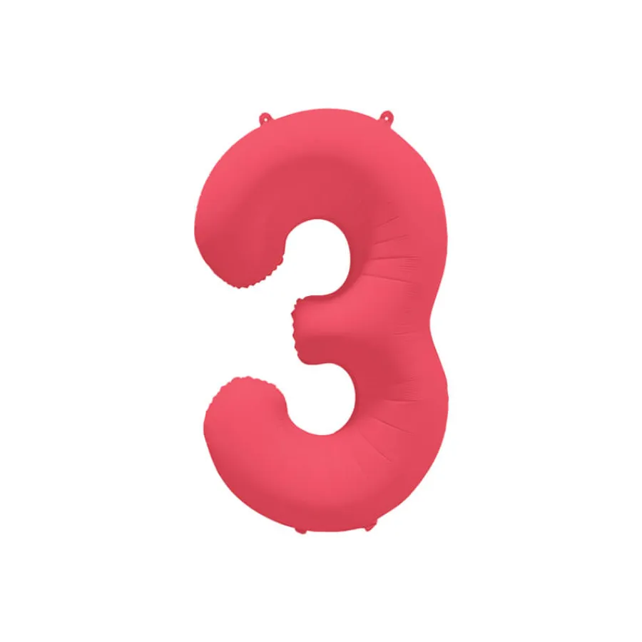 Μπαλόνι αριθμός 3 neon κοραλί - 86εκ.