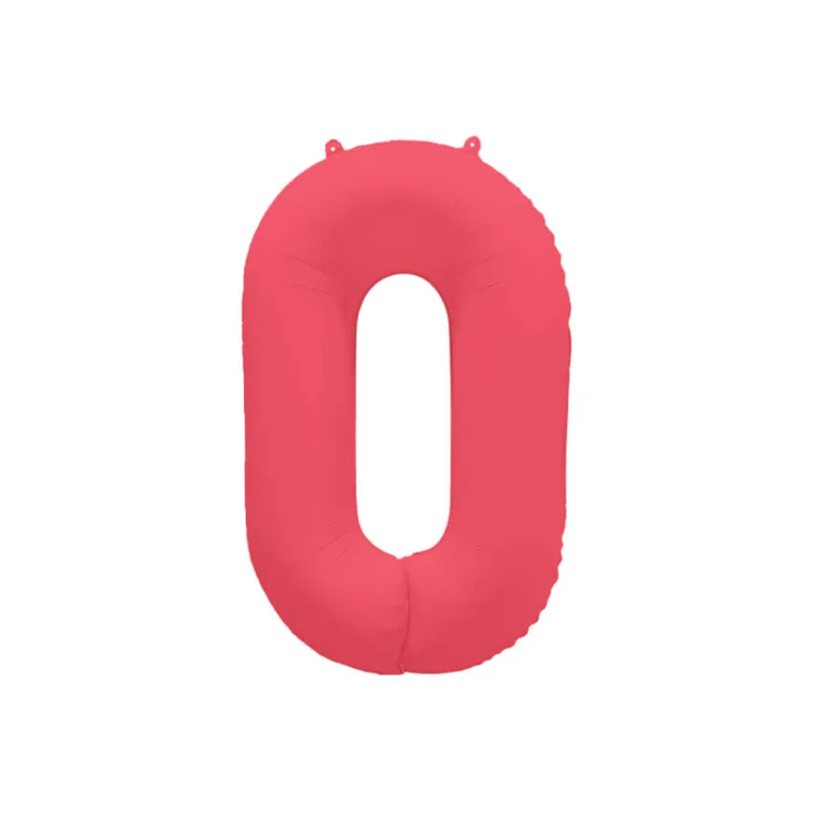 Μπαλόνι αριθμός 0 neon κοραλί - 86εκ.
