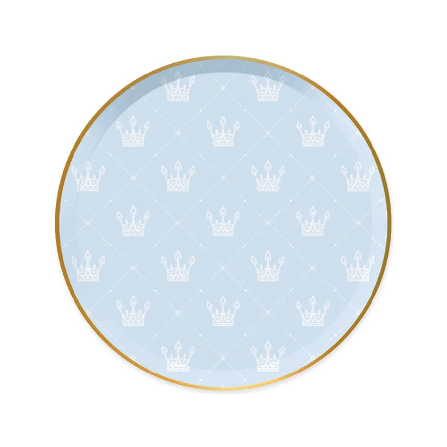 Χάρτινα πιάτα σιέλ με Κορώνες Πρίγκιπα - 6τμχ.