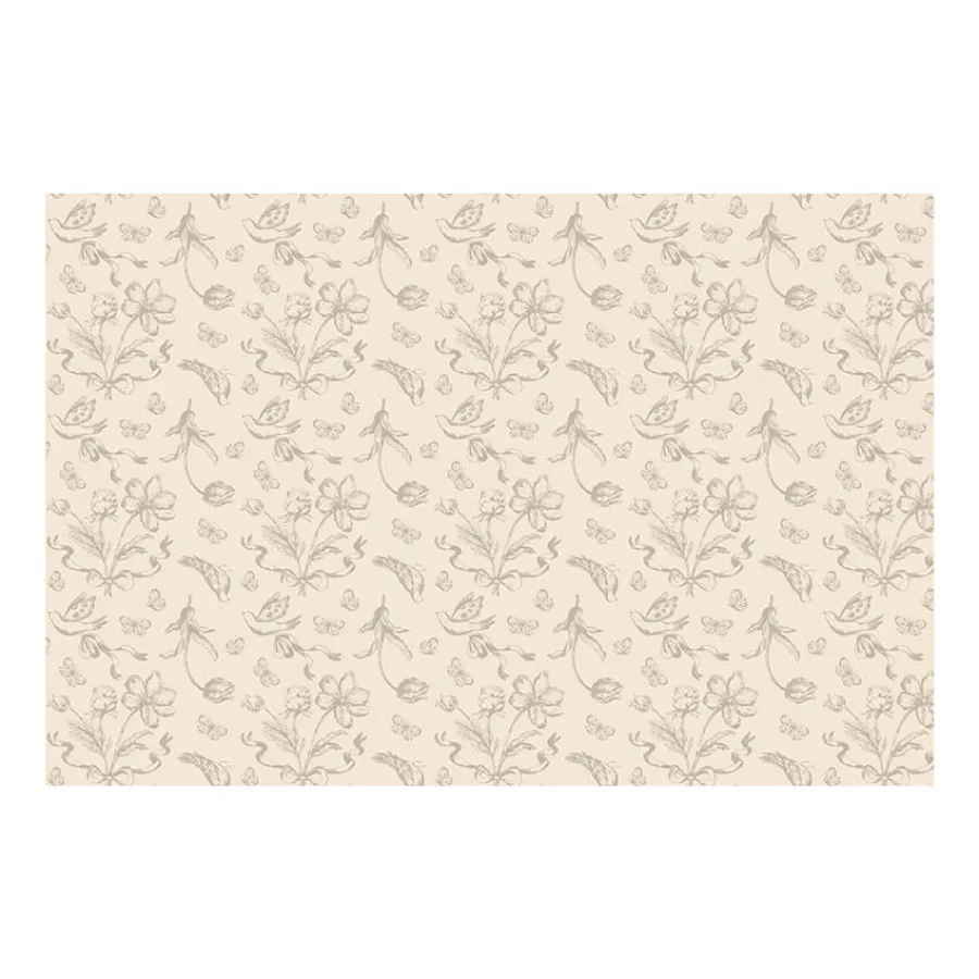 Τραπεζομάντηλο μπεζ με λουλούδια, πεταλούδες & πουλάκια