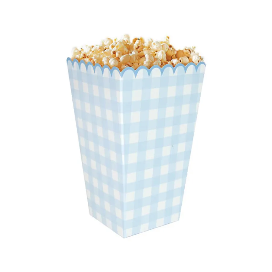 Κουτάκια για ποπ κορν καρό σιέλ - 8τμχ. Κουτάκια για ποπ κορν καρό σιέλ - 8τμχ.