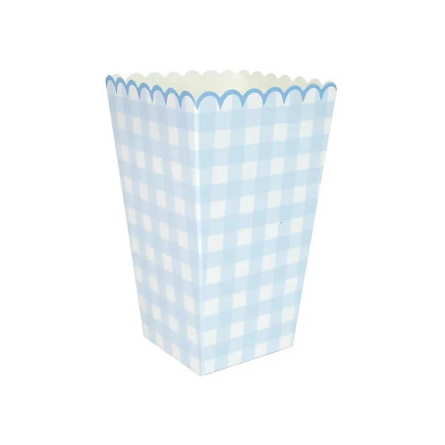 Κουτάκια για ποπ κορν καρό σιέλ - 8τμχ. Κουτάκια για ποπ κορν καρό σιέλ - 8τμχ.