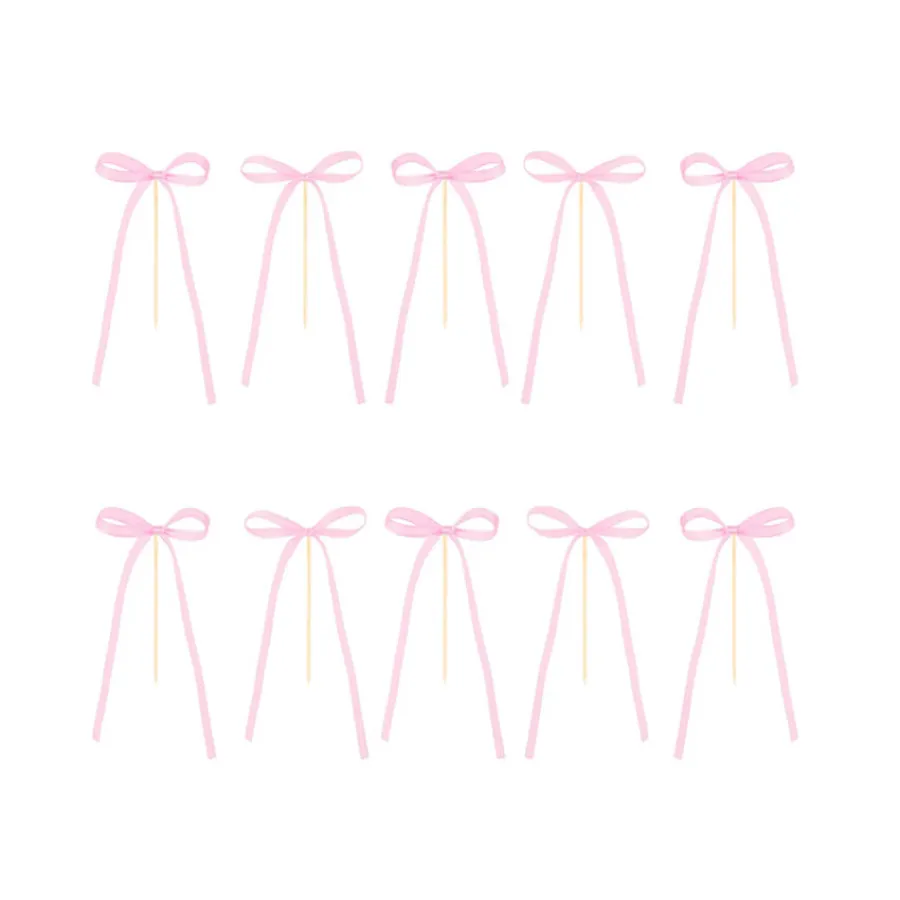 Διακοσμητικά στικ για τούρτα Φιογκάκια ροζ - 10τμχ.