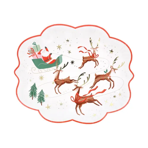 Χάρτινα πιάτα Άγιος Βασίλης στο Έλκηθρο - 8τμχ.