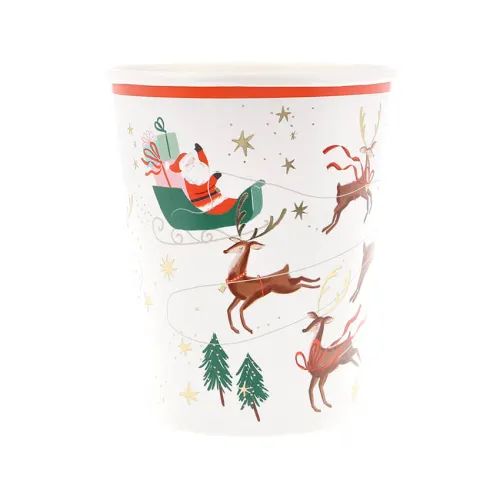 Χάρτινα ποτήρια Άγιος Βασίλης στο Έλκηθρο - 8τμχ.
