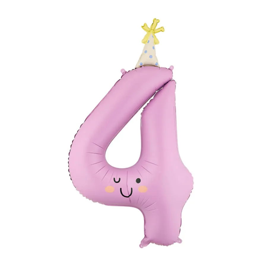 Μπαλόνι foil Αριθμός 4 μοβ Happy Face