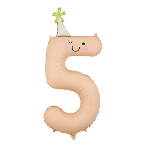 Μπαλόνι foil Αριθμός 5 σομόν Happy Face