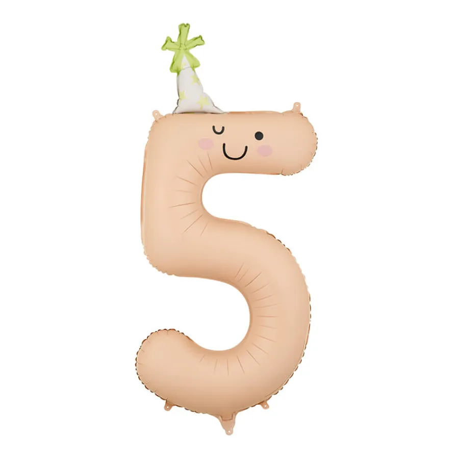 Μπαλόνι foil Αριθμός 5 σομόν Happy Face