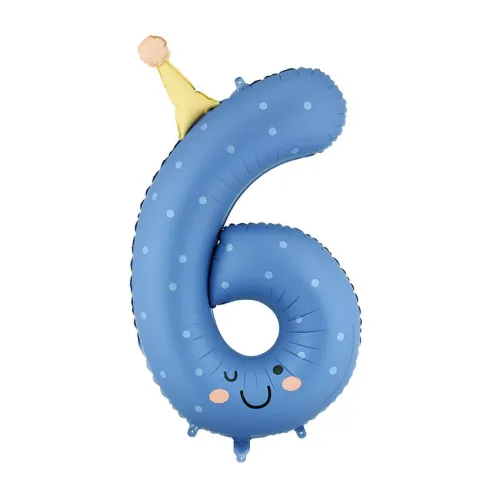 Μπαλόνι foil Αριθμός 6 μπλε Happy Face