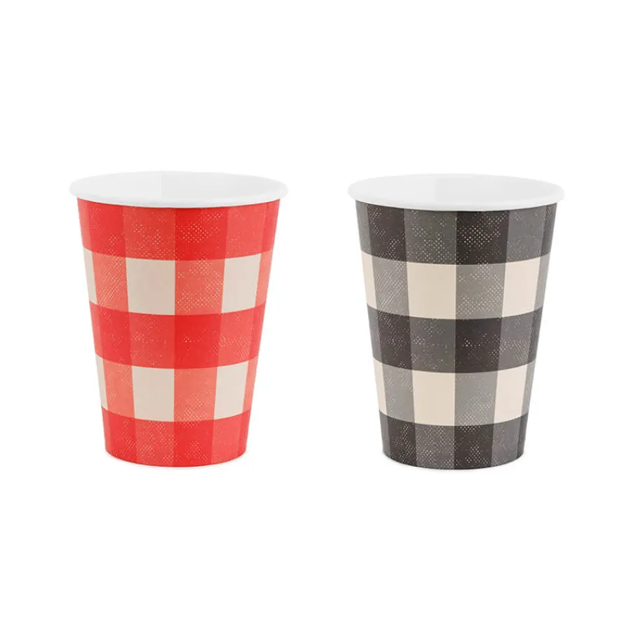 Χάρτινα ποτήρια καρό κόκκινα & μαύρα - BBQ Party - 6τμχ.