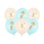Μπαλόνια latex Πρώτα Γενέθλια/Ποντικάκι κρεμ & σιέλ παστέλ - 6τμχ.