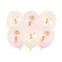 Μπαλόνια latex Πρώτα Γενέθλια/Ποντικάκι κρεμ & ροζ παστέλ - 6τμχ.
