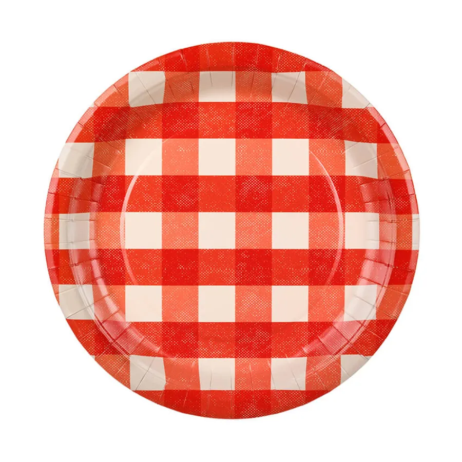 Χάρτινα πιάτα στρογγυλά καρό κόκκινα - BBQ Party - 6τμχ.