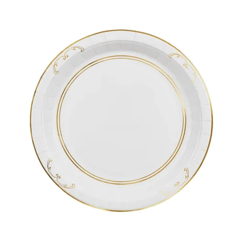 Χάρτινα πιάτα στρογγυλά λευκά με χρυσά σχέδια - 6τμχ.