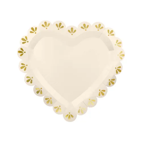 Χάρτινα πιάτα Καρδιά κρεμ με χρυσές λεπτομέρειες - 6τμχ.