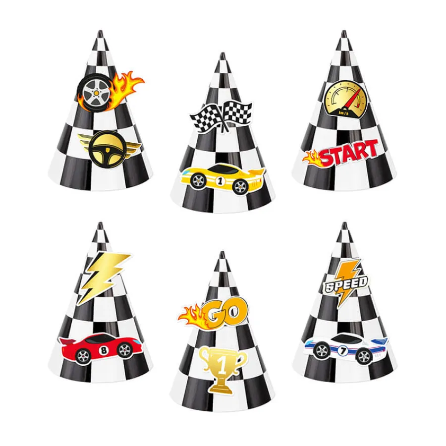 Καπελάκια καρό ασπρόμαυρα Race Cars - 6τμχ.