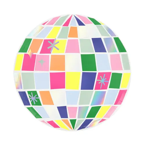 Χάρτινα πιάτα Disco Ball πολύχρωμα - 8τμχ.