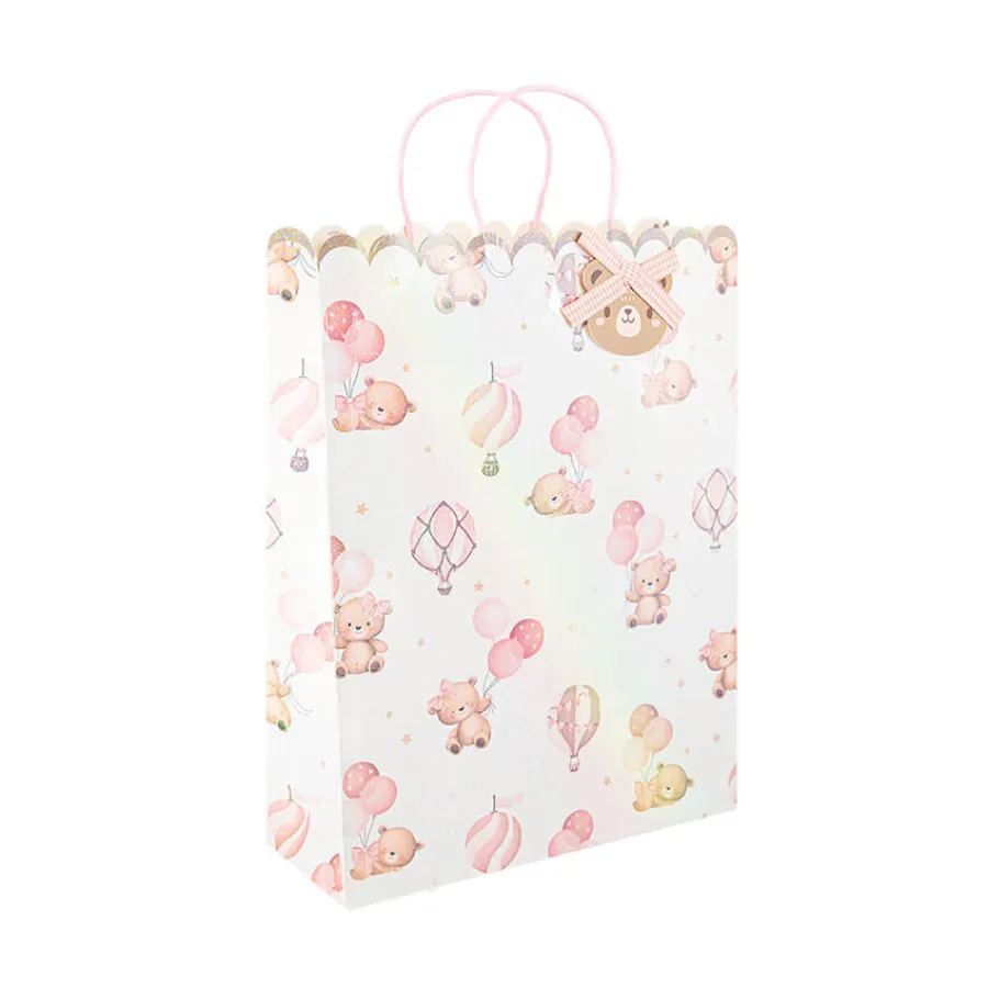 Σακούλα Αρκουδάκι με μπαλόνια - ροζ