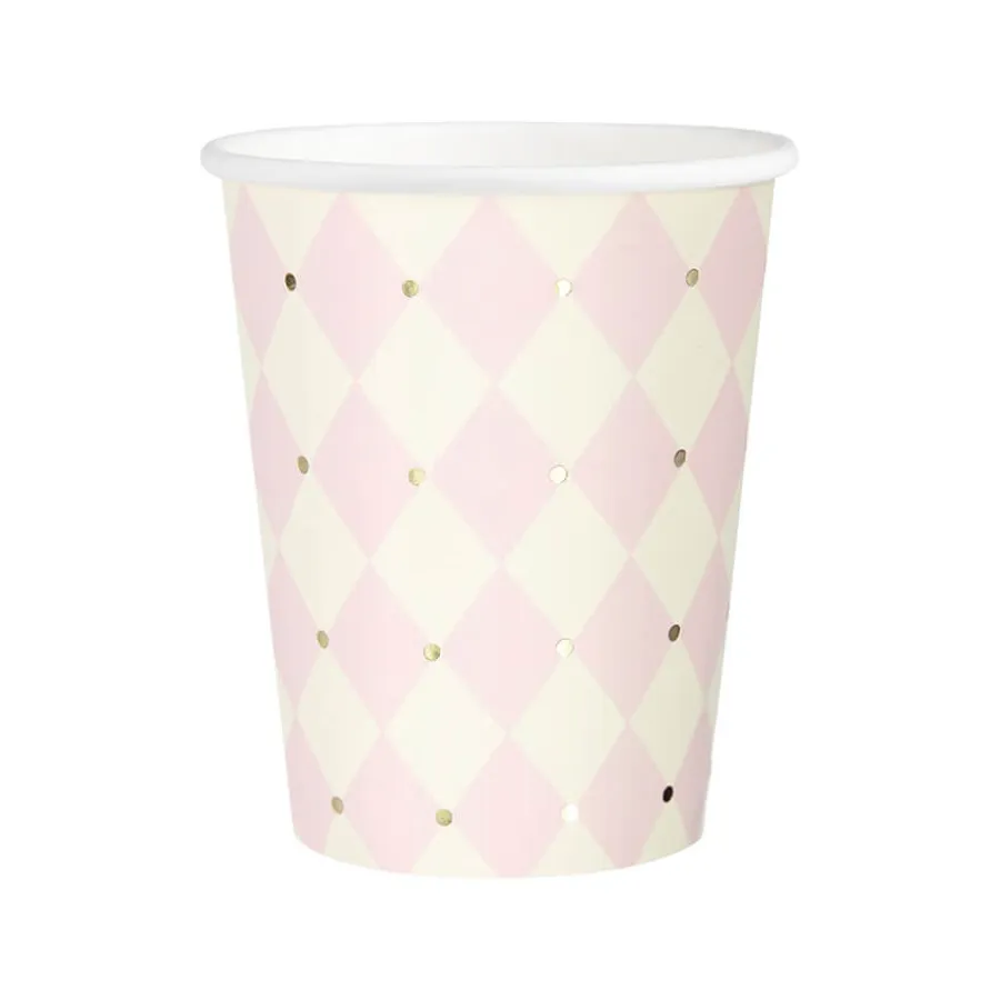 Χάρτινα ποτήρια με ροζ ρόμβους - 6τμχ.