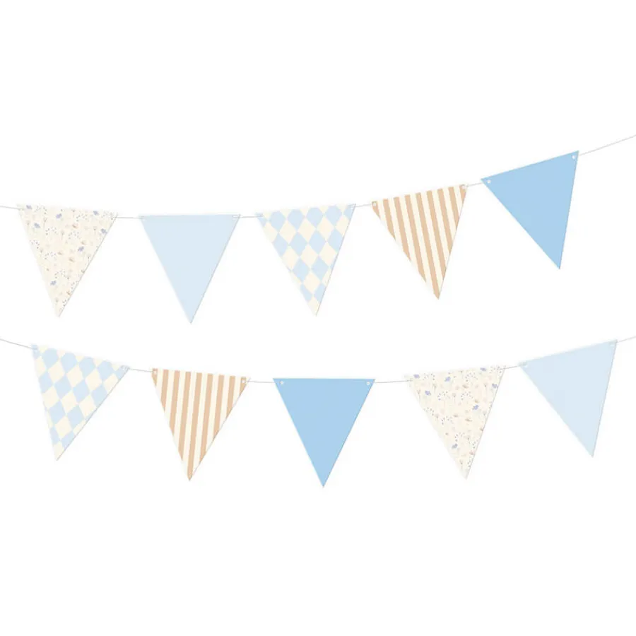 Σημαιάκια σιέλ/μπεζ/λουλουδάκια