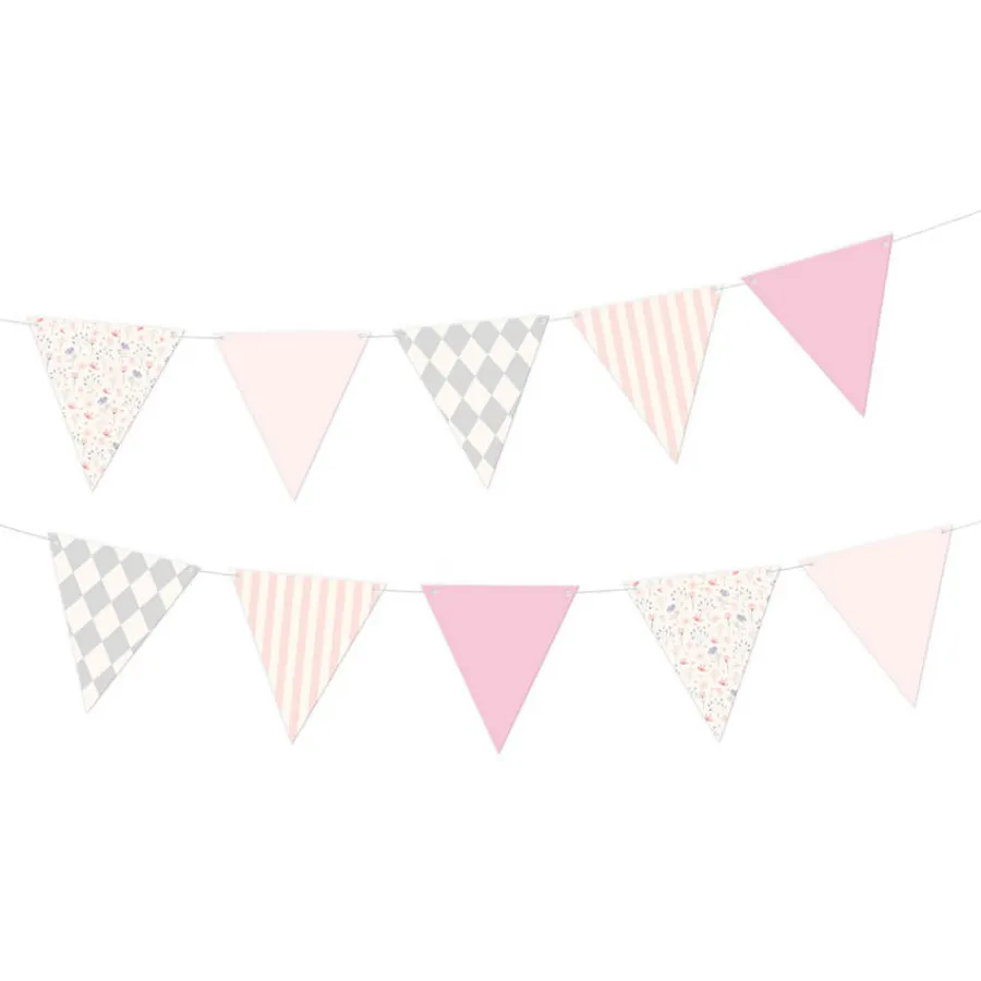 Σημαιάκια ροζ/γκρι/λουλουδάκια